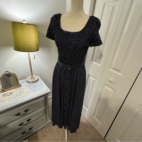Liz Claiborne Dresses & Skirts - Vintage Liz Claiborne Navy Polka Dot Maxi Dress - Size 6